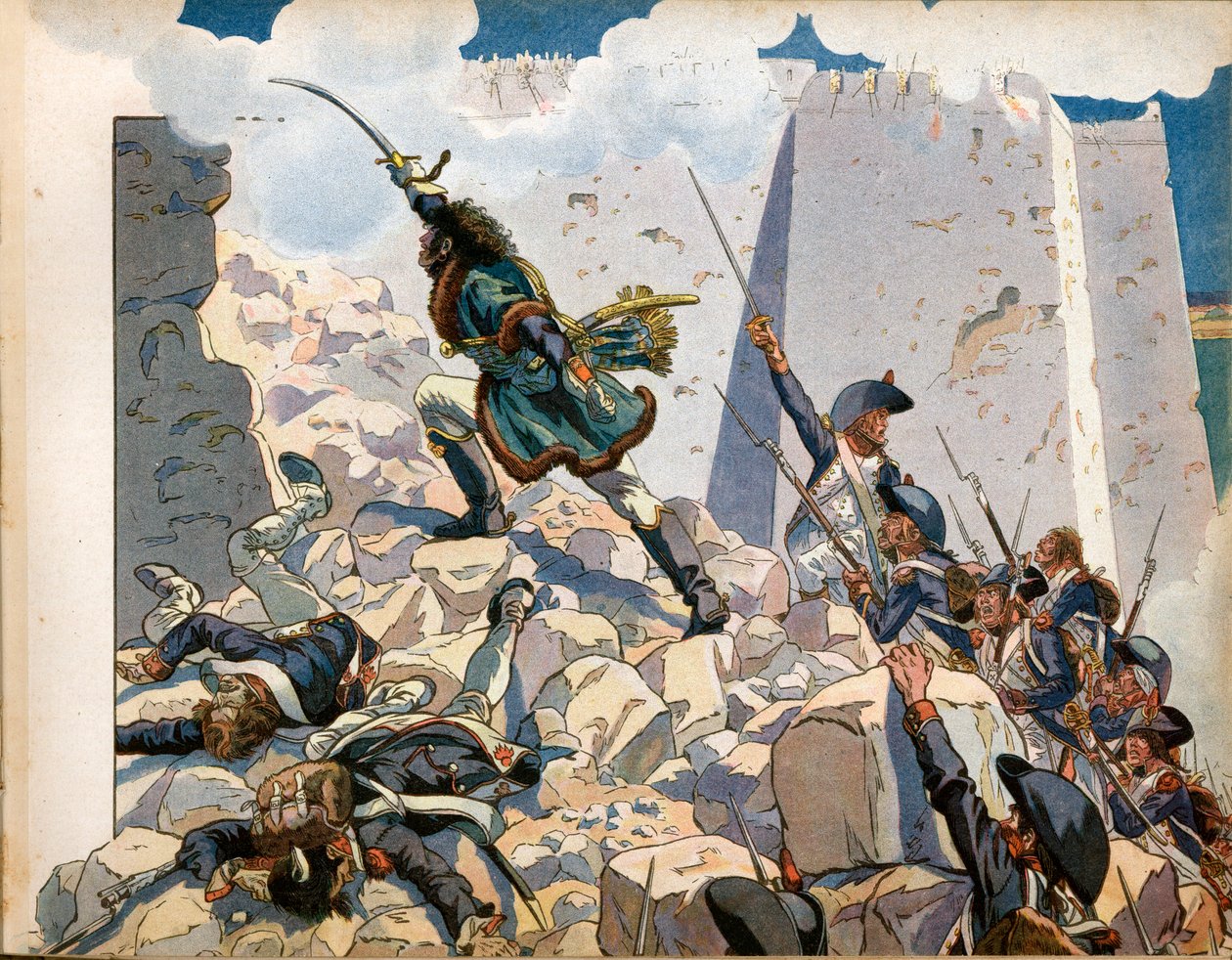 Kampaň (expedice) Egypta: Joachim Murat (1767-1815) při obléhání svatého Jana Akkonského v Egyptě. Rytina Jacques Marie Gaston Onfray de Breville dit Job (1858-1931) od pseudonym for Onfray de Breville Jacques Job