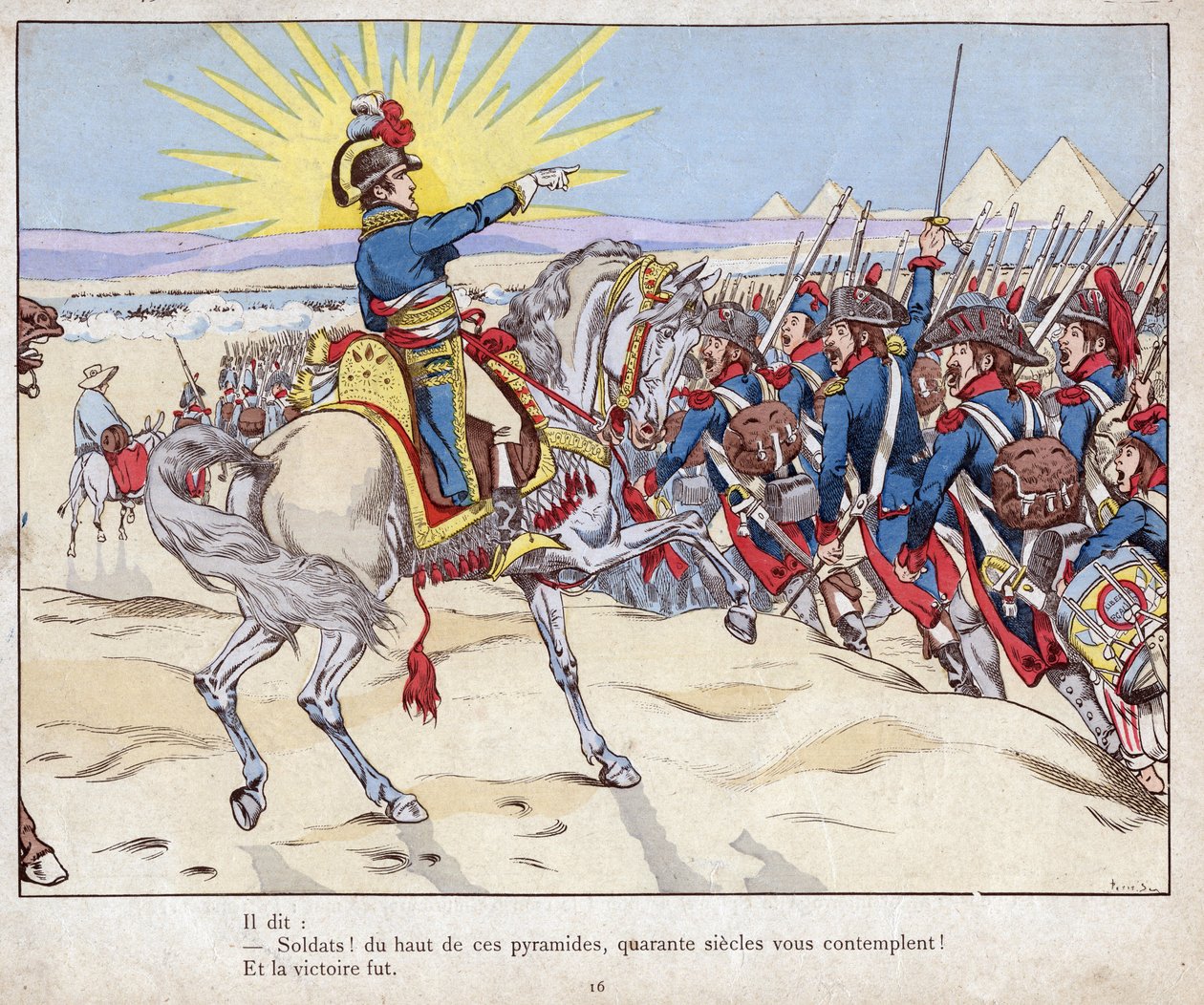 Egyptské tažení: Napoleon vede svá vojska do bitvy u pyramid, 21. července od pseudonym for Onfray de Breville Jacques Job