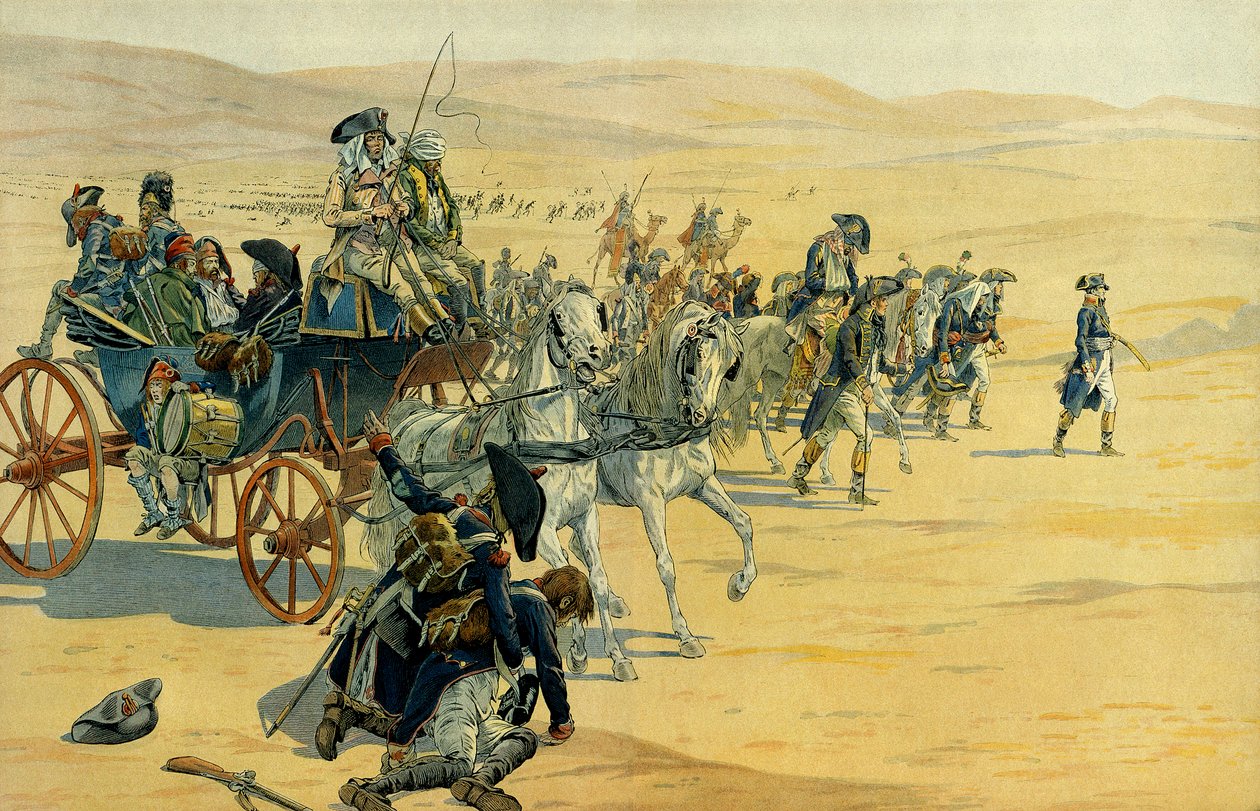Tažení nebo expedice z Egypta od Napoleona I. Bonaparte (1769-1821) mezi 1798 a 1801. Ilustrace Jacques Marie Gaston Onfray de Breville dit JOB (1858-1931). Soukromá sbírka od pseudonym for Onfray de Breville Jacques Job