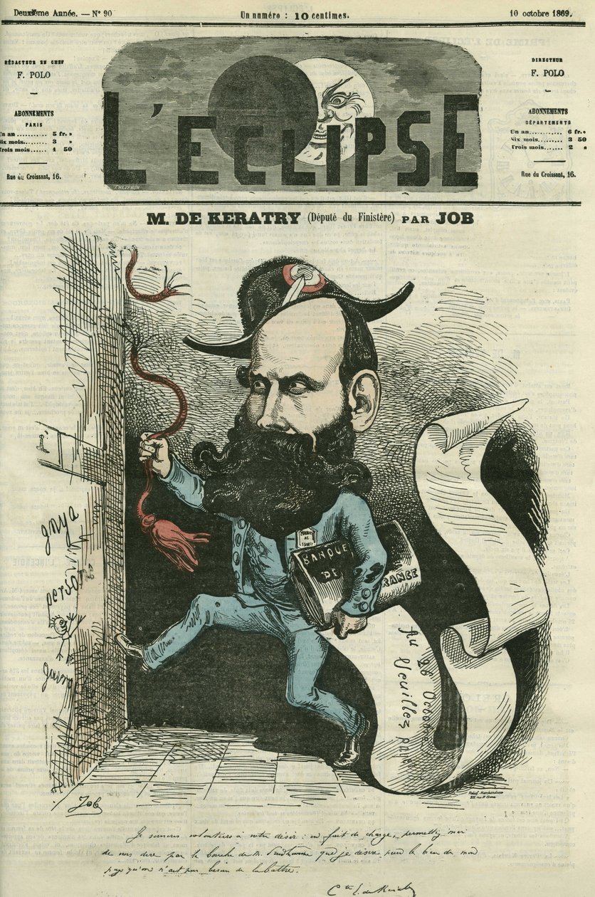 Cartoon Emile Keratry (1832-1904), francouzský politik. Obálka „“L