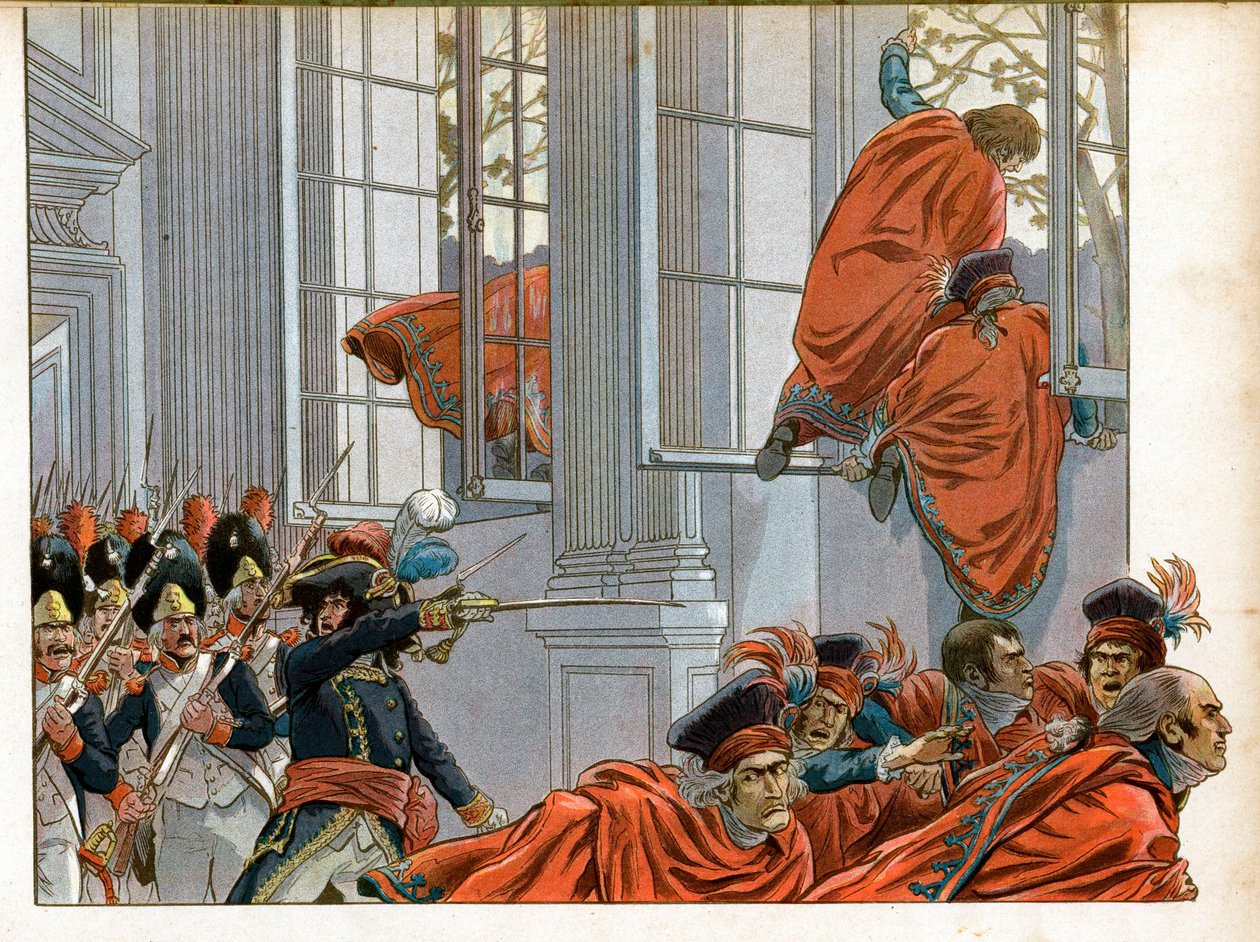 Konzulát: Joachim Murat (1767-1815) vstupuje do sněmovny Rady pěti centů (pět centů) (místnost 500) s 50 muži, aby vyhnal senátory během státního převratu 18. září (11. září) /1799), která ukončila výkonnou radu a dala vzniknout od pseudonym for Onfray de Breville Jacques Job