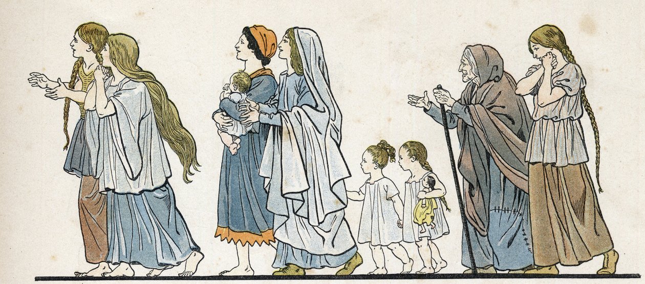 Galské selské ženy se svými dětmi. ve „“ Francii, její příběh vyprávěl G. Montorgueil, obraz Job“““ 1896. Soukromá sbírka. od pseudonym for Onfray de Breville Jacques Job