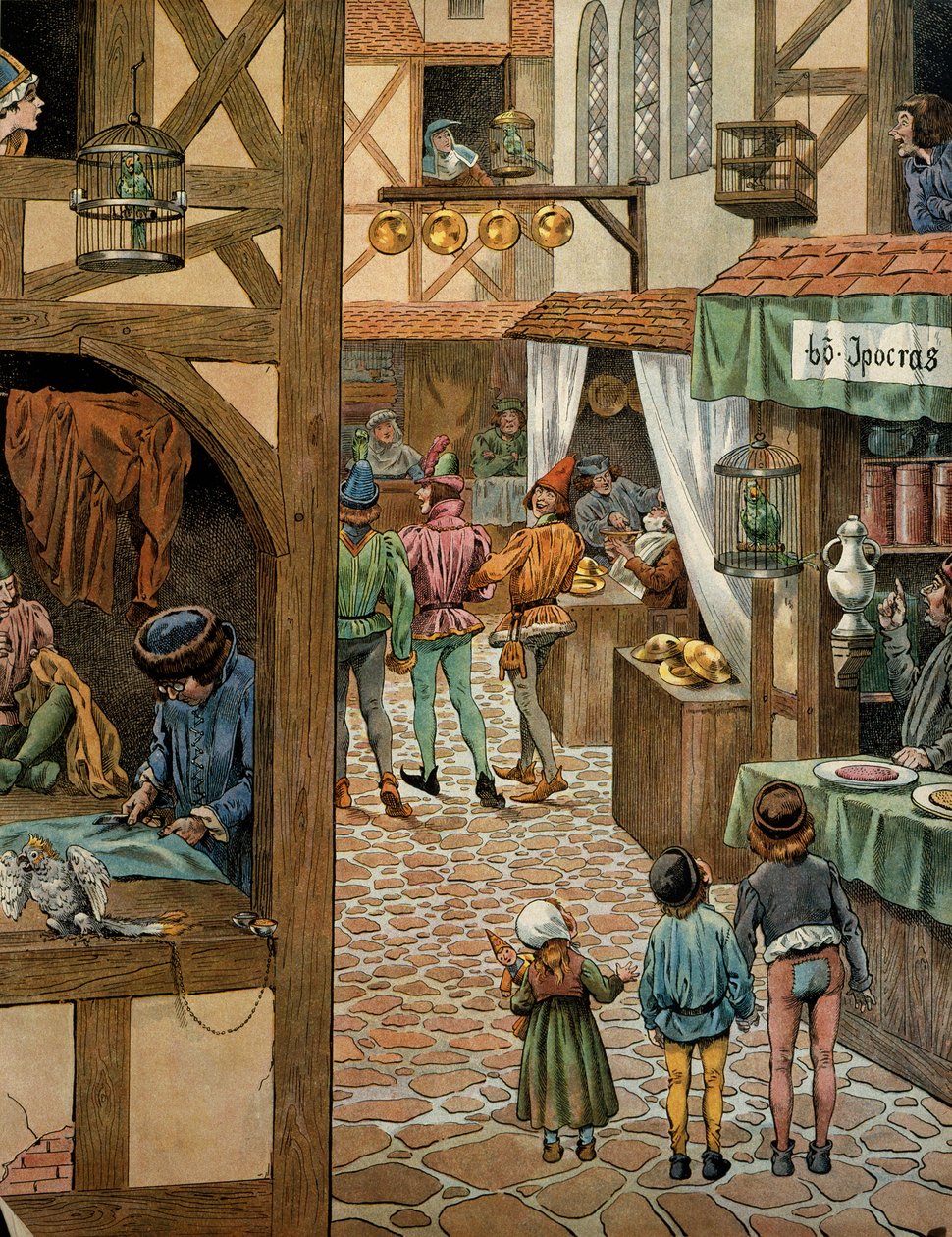 Historie Francie ve středověku (středověk): Rue de Paris poté, co král Ludvík XI. řekl, že Prudent (1423-1483) podepsal obchod Peronne s Charlesem Le Temerairem. Pařížané si koupili papoušky, od kterých se naučili říkat Peronne, aby si z nich dělali legrac od pseudonym for Onfray de Breville Jacques Job