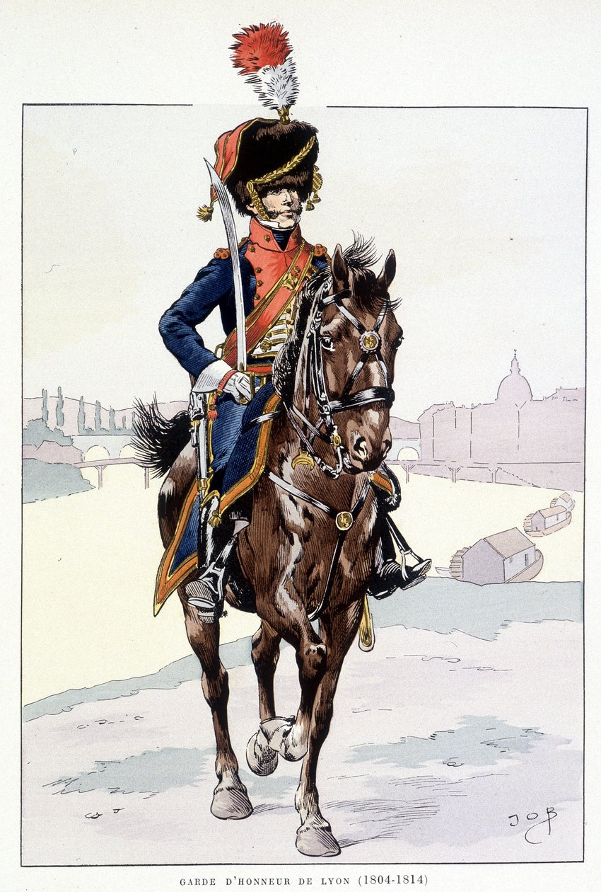 Jezdec čestné stráže Lyonu (1804-1814) - v "" Výstroj vojsk Francie: Armee de terre et de mer à toutes les epoques "", nemocný. od Joba od pseudonym for Onfray de Breville Jacques Job