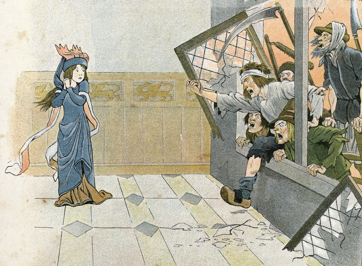 Stoletá válka - La Grande Jacquerie (1358) ve Francii, jeho příběh vypráví G. Montorgueil, obraz Job 1896 (rytina) od pseudonym for Onfray de Breville Jacques Job