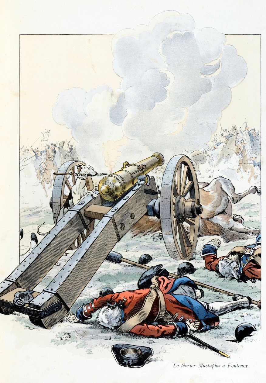 Ilustrace z knihy „A la gloire des betes““, text A Fabre, kresby Jacques Marie Gaston Onfray de Breville dit JOB (1858-1931), nakladatel Maison Alfred Mame et fils: Válka o rakouské dědictví: kvasnice Mustapha v Fontenoy od pseudonym for Onfray de Breville Jacques Job