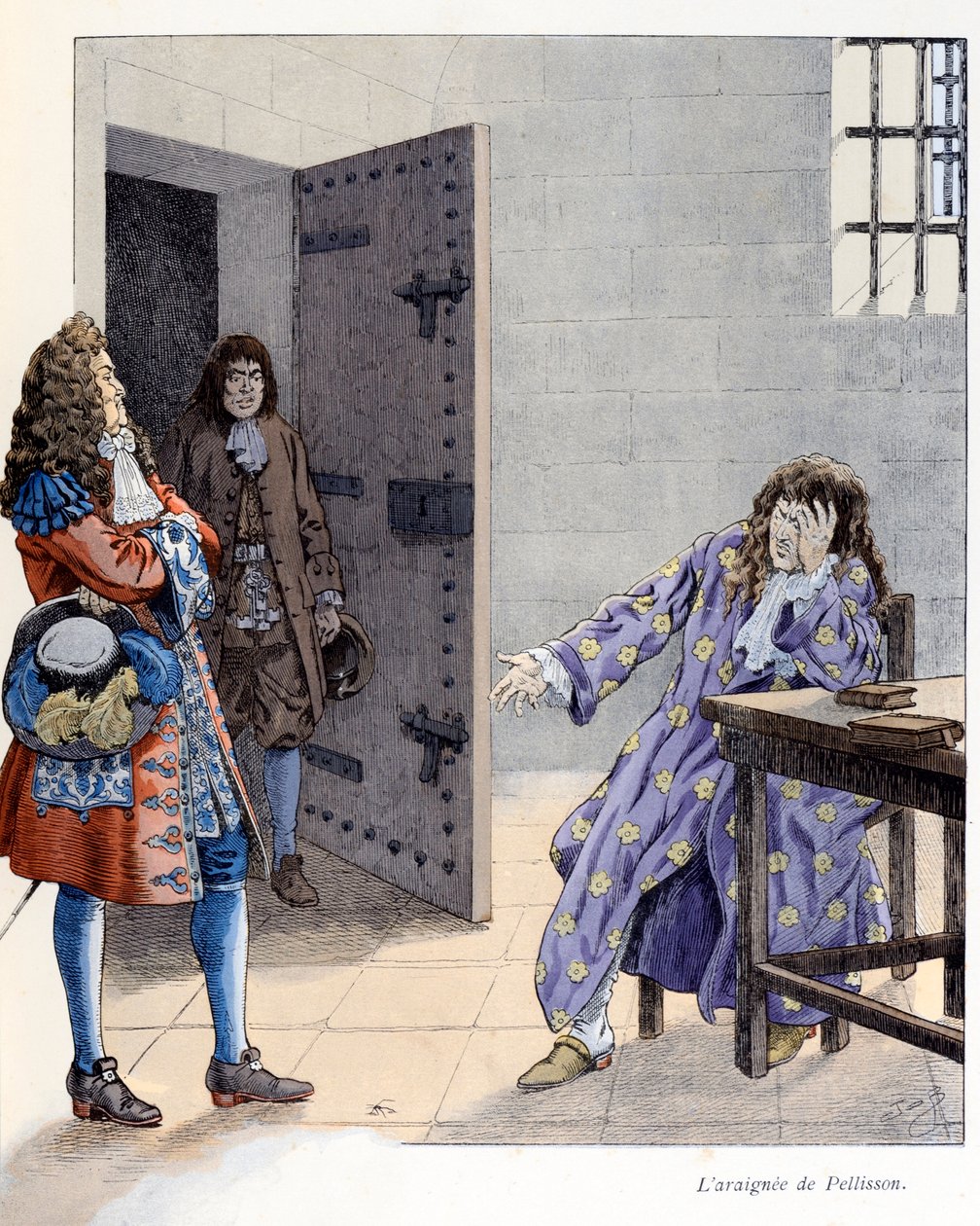 Ilustrace z knihy „A la Glory des Betes““, text A Fabre, kresby Jacques Marie Gaston Onfray de Breville dit JOB (1858-1931), nakladatel Maison Alfred Mame et fils: L’araignee de Pellisson (Ami de Fouquet and tajemníkem Ludvíka XIV., byl l od pseudonym for Onfray de Breville Jacques Job
