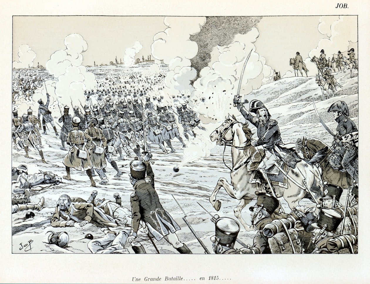 Ilustrace z knihy „Velká válka umělců“: Velká bitva v roce 1815 od Jacquese Marie Gaston Onfray de Breville dit JOB (1858-1931), Částečná sbírka od pseudonym for Onfray de Breville Jacques Job