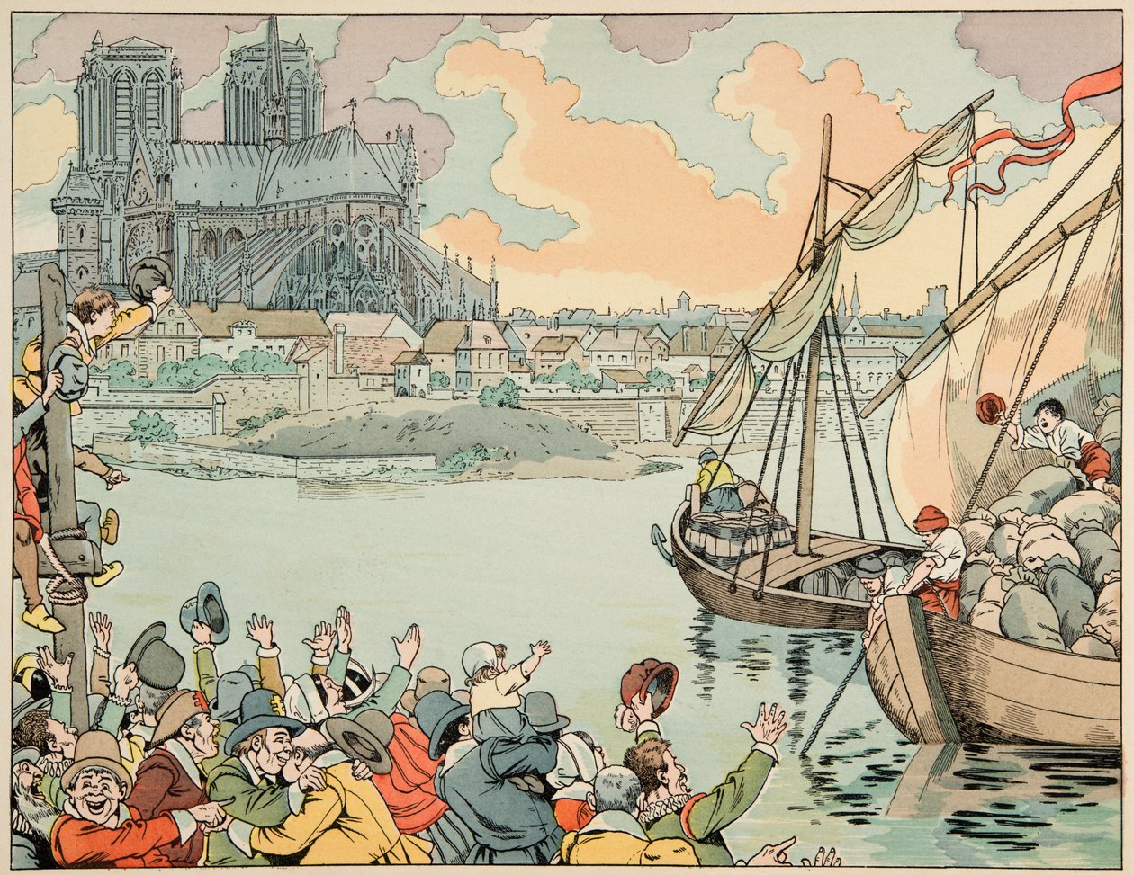 Ilustrace z knihy „Le bon roy Henri“, kterou ilustroval Jacques Marie Gaston Onfray de Breville dit JOB (1858-1931): Paris refuitaille – soukromá sbírka od pseudonym for Onfray de Breville Jacques Job