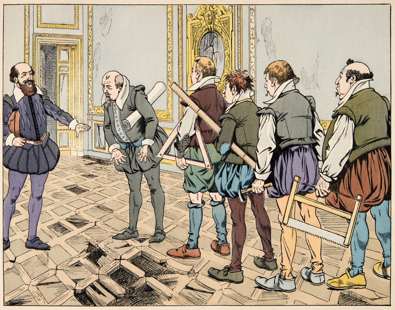 Ilustrace z knihy „Le bon roy Henri“, kterou ilustroval Jacques Marie Gaston Onfray de Breville dit JOB (1858-1931): Sully (Maximilian de Bethune) ukazuje tvrdou ekonomiku - Soukromá sbírka od pseudonym for Onfray de Breville Jacques Job