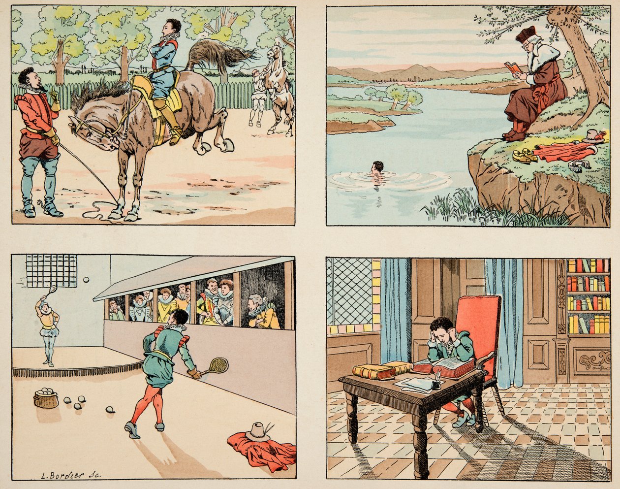 Ilustrace převzatá z knihy “”Le bon roy Henri””, ilustrovaná Jacques Marie Gaston Onfray de Breville dit JOB (1858-1931): Vzdělávání Henriho IV. - Soukromá sbírka od pseudonym for Onfray de Breville Jacques Job