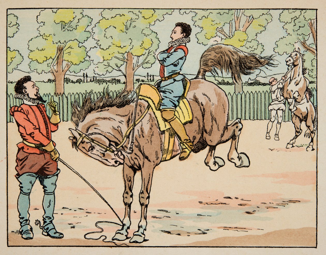Ilustrace převzatá z knihy „“Le bon roy Henri””, ilustrovaná Jacquesem Marie Gaston Onfray de Breville dit JOB (1858-1931): Vzdělávání v jezdectví 16. století - Soukromá sbírka od pseudonym for Onfray de Breville Jacques Job