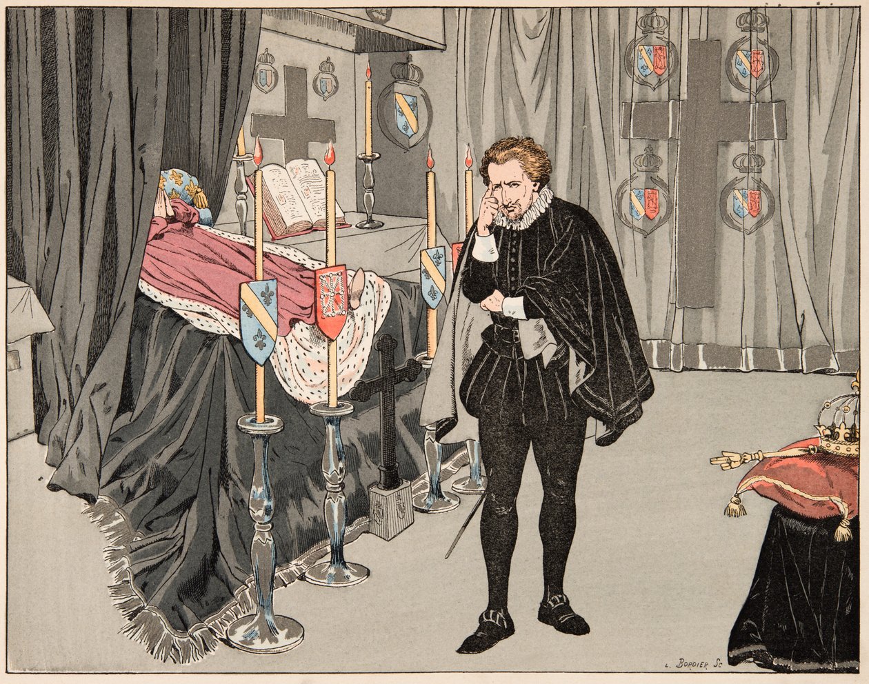 Ilustrace převzatá z knihy „Le bon roy Henri“, kterou ilustroval Jacques Marie Gaston Onfray de Breville dit JOB (1858-1931): Dne 9. června od pseudonym for Onfray de Breville Jacques Job
