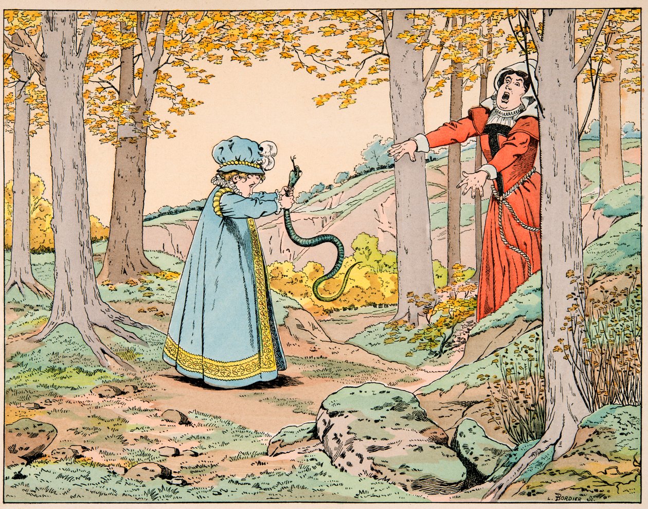 Ilustrace převzatá z knihy „Le bon roy Henri“, kterou ilustroval Jacques Marie Gaston Onfray de Breville dit JOB (1858-1931): Ve věku čtyř let Henri IV zabil obrovského hada - Soukromá sbírka od pseudonym for Onfray de Breville Jacques Job