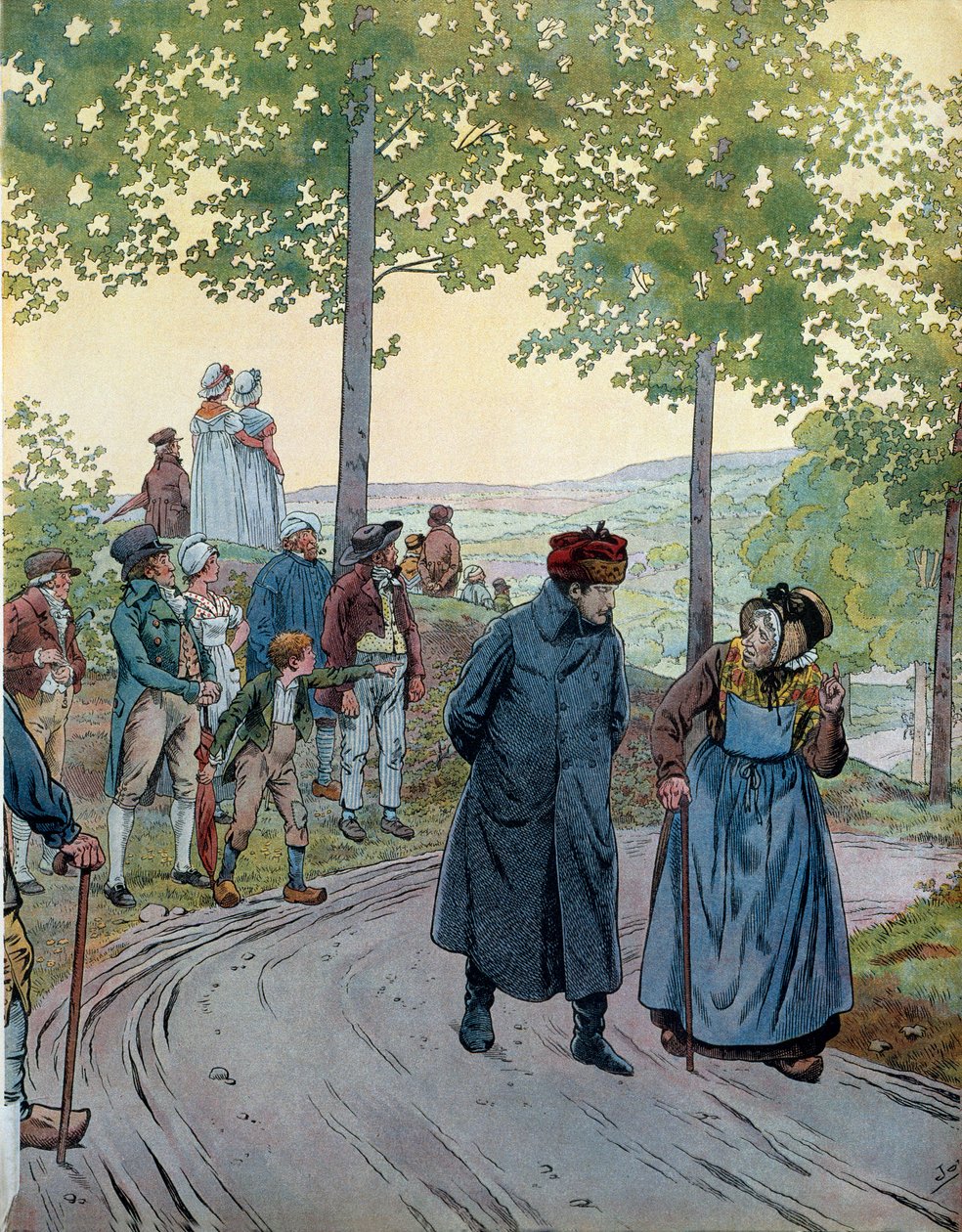 V Tarare konvertuje císař Napoleon I. Bonaparte (1769-1821) s dobrým starým mužem, který císaře neuhodl, v tomto buržoazním obleku v cestovatelském klobouku, když se ho zeptal, co získá změnou mezi Capetem a Napoleonem, posledně jmenovaným odpověděl mu od pseudonym for Onfray de Breville Jacques Job