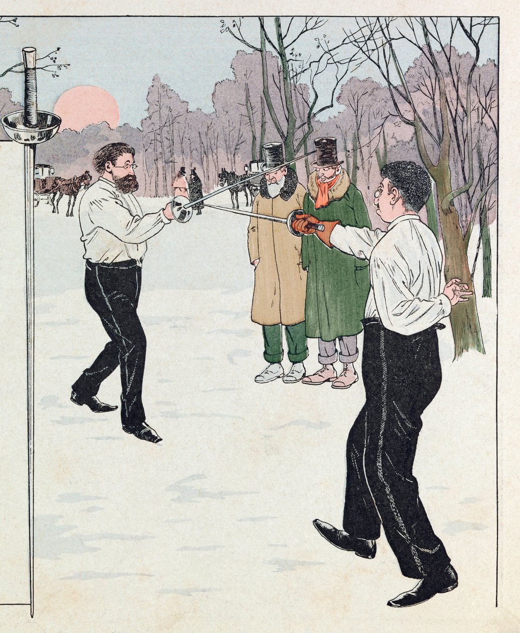 Jacques Marie Gaston Onfray de Breville zvaný JOB (1858 - 1931); Ilustrace z knihy „Les epees de France“: Souboj v roce 1894; Coll, Share od pseudonym for Onfray de Breville Jacques Job
