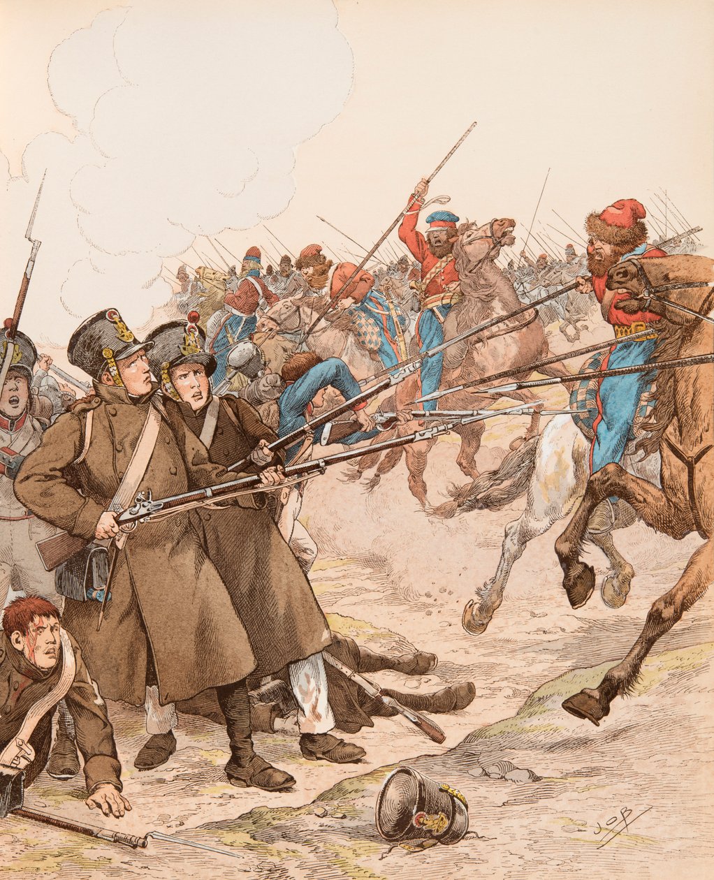 Jacques Marie Gaston Onfroy de Breville dit JOB (1858-1931) - francouzská armáda během napoleonských kampaní přezdívaná Marie Louise v roce 1815 v boji proti kozákům, soukromá sbírka od pseudonym for Onfray de Breville Jacques Job