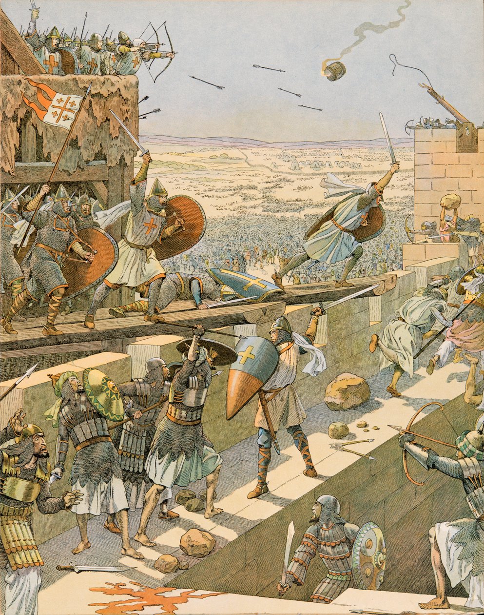 Jacques Marie Gaston Onfroy de Breville dit JOB (1858-1931) - Historie Belgie: Englebert a Lietaud de Tournai, Tournaisian croises, zaútočili na první v Jeruzalémě v roce 1099, Soukromá sbírka od pseudonym for Onfray de Breville Jacques Job