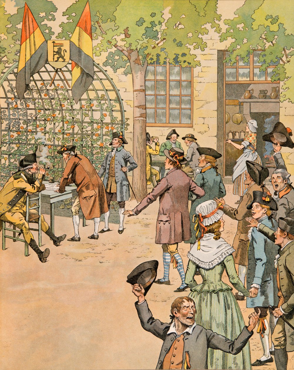 Jacques Marie Gaston Onfroy de Breville dit JOB (1858-1931) - Historie Belgie: Zařazení dobrovolníků do armády vlastenců v kavárně du Coffy, soukromá sbírka od pseudonym for Onfray de Breville Jacques Job