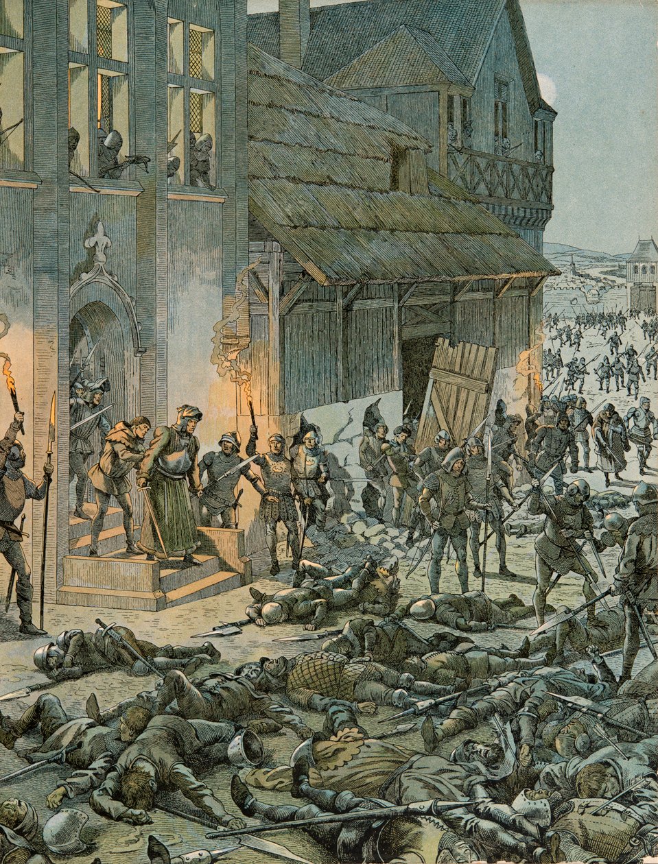 Jacques Marie Gaston Onfroy de Breville dit JOB (1858-1931) - Historie Belgie: V noci z 27. na 28. října 1468 šest set Franchimontoniů překvapí francouzské vojáky Karla Temeraryho (1433-1477) a Ludvíka XI. (1423-1483). ) v jejich táboře S od pseudonym for Onfray de Breville Jacques Job