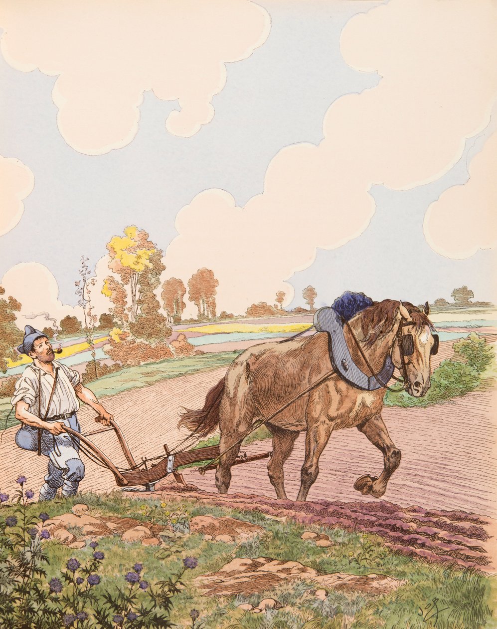 Jacques Marie Gaston Onfroy de Breville dit JOB (1858-1931) - Le retour à la terre (francouzská armáda vracející se na své pole po skončení první světové války), soukromá sbírka od pseudonym for Onfray de Breville Jacques Job
