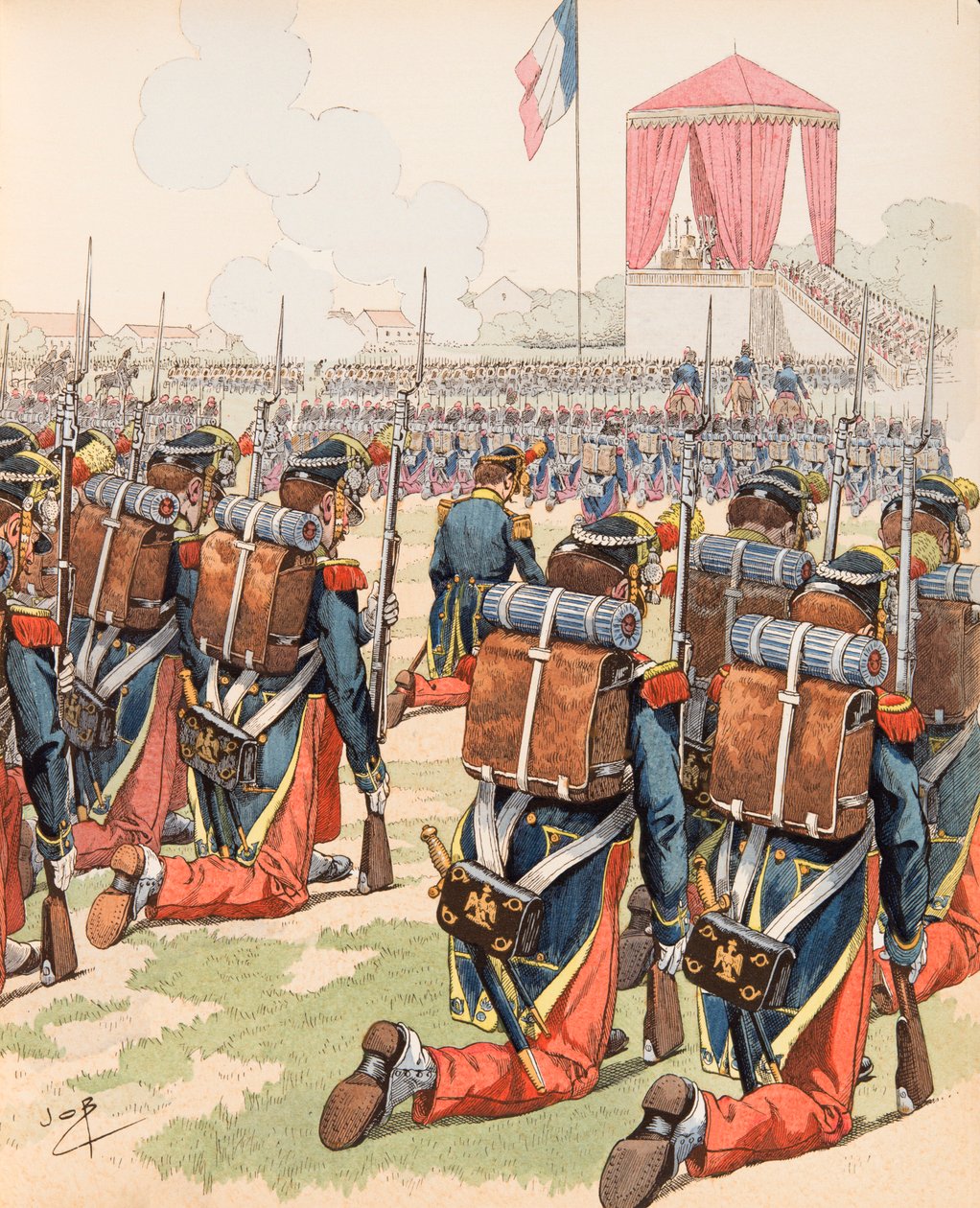 Jacques Marie Gaston Onfroy de Breville dit JOB (1858-1931) - mše konaná v táboře Chalon za Napoleona III. (také tábor Mourmelon), soukromá sbírka od pseudonym for Onfray de Breville Jacques Job