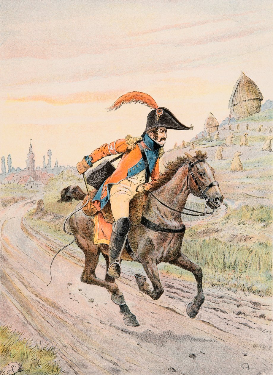 Jacques Marie Gaston Onfroy de Breville dit JOB (1858-1931) - Výstroj francouzských vojáků všech dob: Courier du Prince de Neuchatel za Prvního císařství, soukromá sbírka od pseudonym for Onfray de Breville Jacques Job