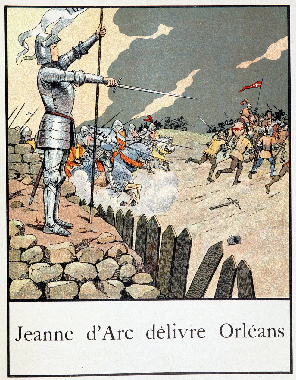 Johanka z Arku osvobozuje Orléans - v „“Malá historie Francie“” od Jacquese Bainvilla, ed. Hříva od pseudonym for Onfray de Breville Jacques Job