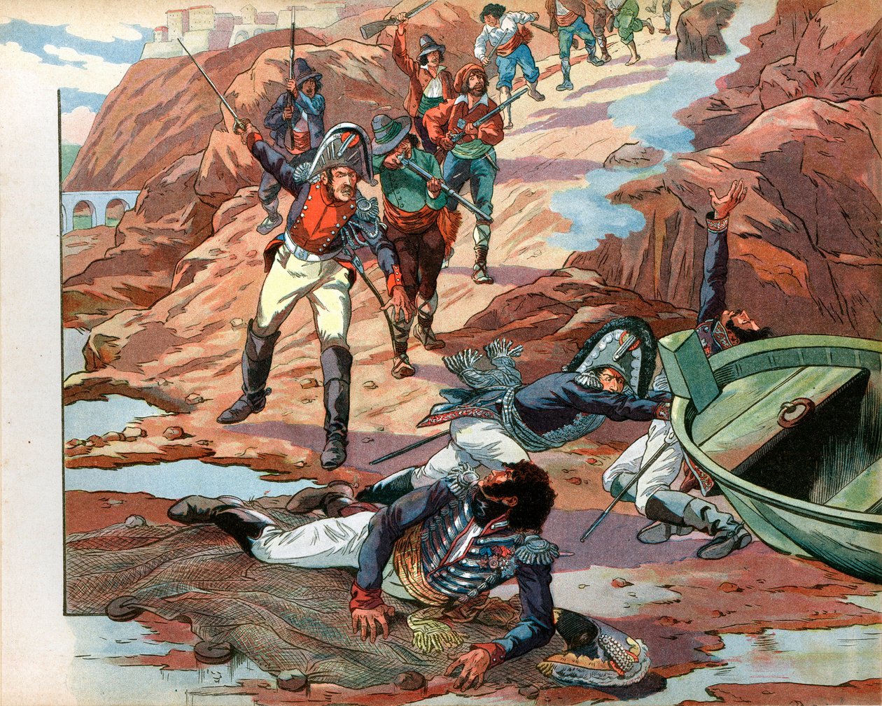 Joachim Murat (1767-1815), dechu král Neapole, zajatý v Pizzo v Kalábrii nepřátelským davem v roce 1815. Rytina Jacques Marie Gaston Onfray de Breville dit Job (1858-1931) od pseudonym for Onfray de Breville Jacques Job
