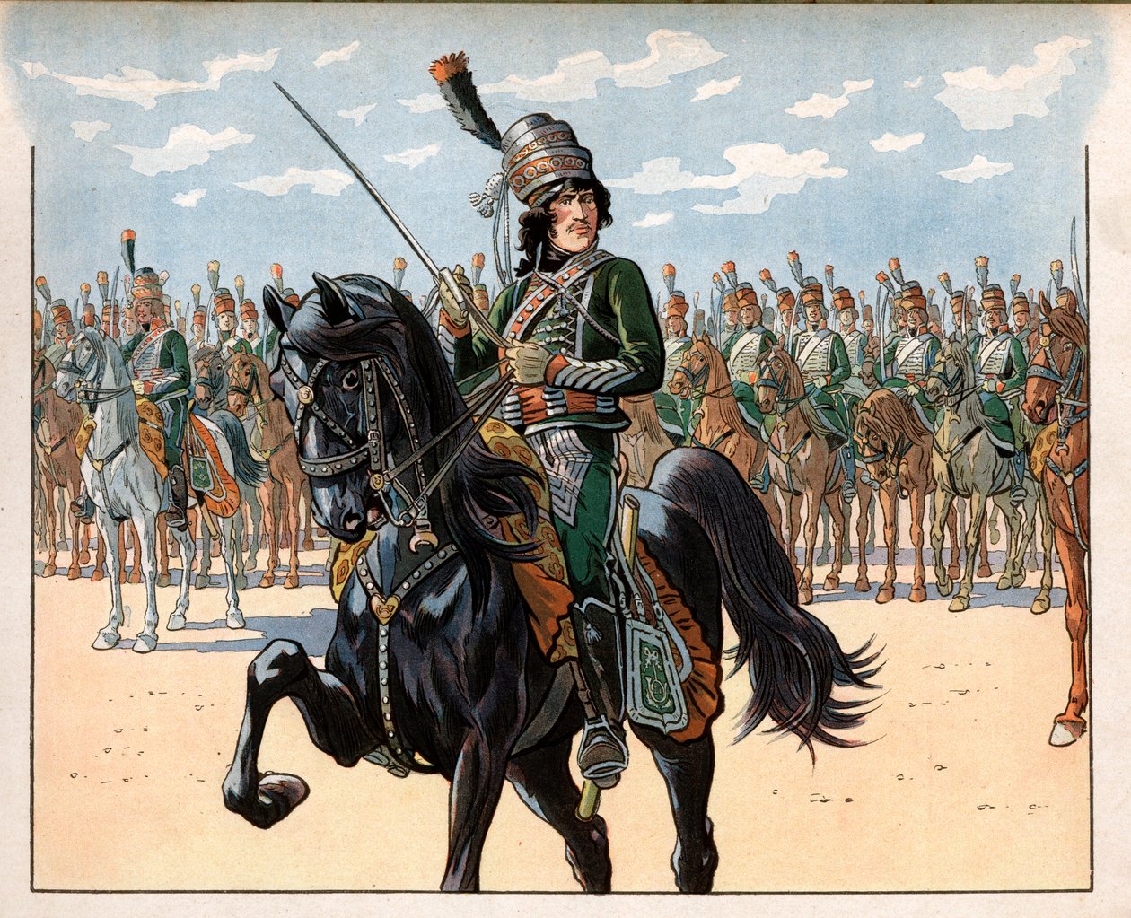 Joachim Murat (1767-1815), poté plukovník během italského tažení. Rytina Jacques Marie Gaston Onfray de Breville dit Job (1858-1931) od pseudonym for Onfray de Breville Jacques Job
