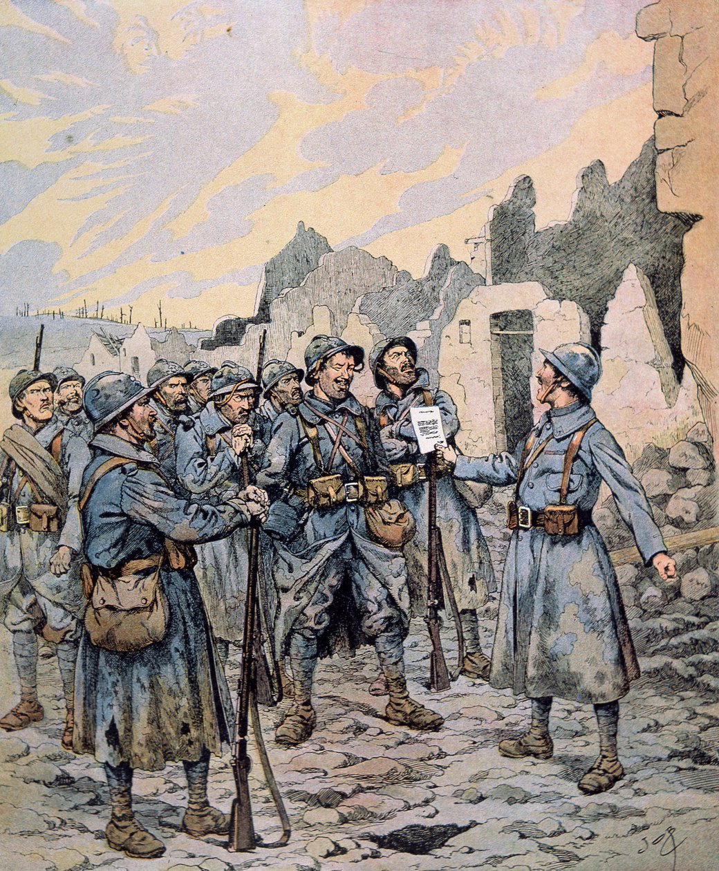 Vzpoura ve francouzské armádě na západní frontě, duben-květen 1917 (barva lito) od pseudonym for Onfray de Breville Jacques Job