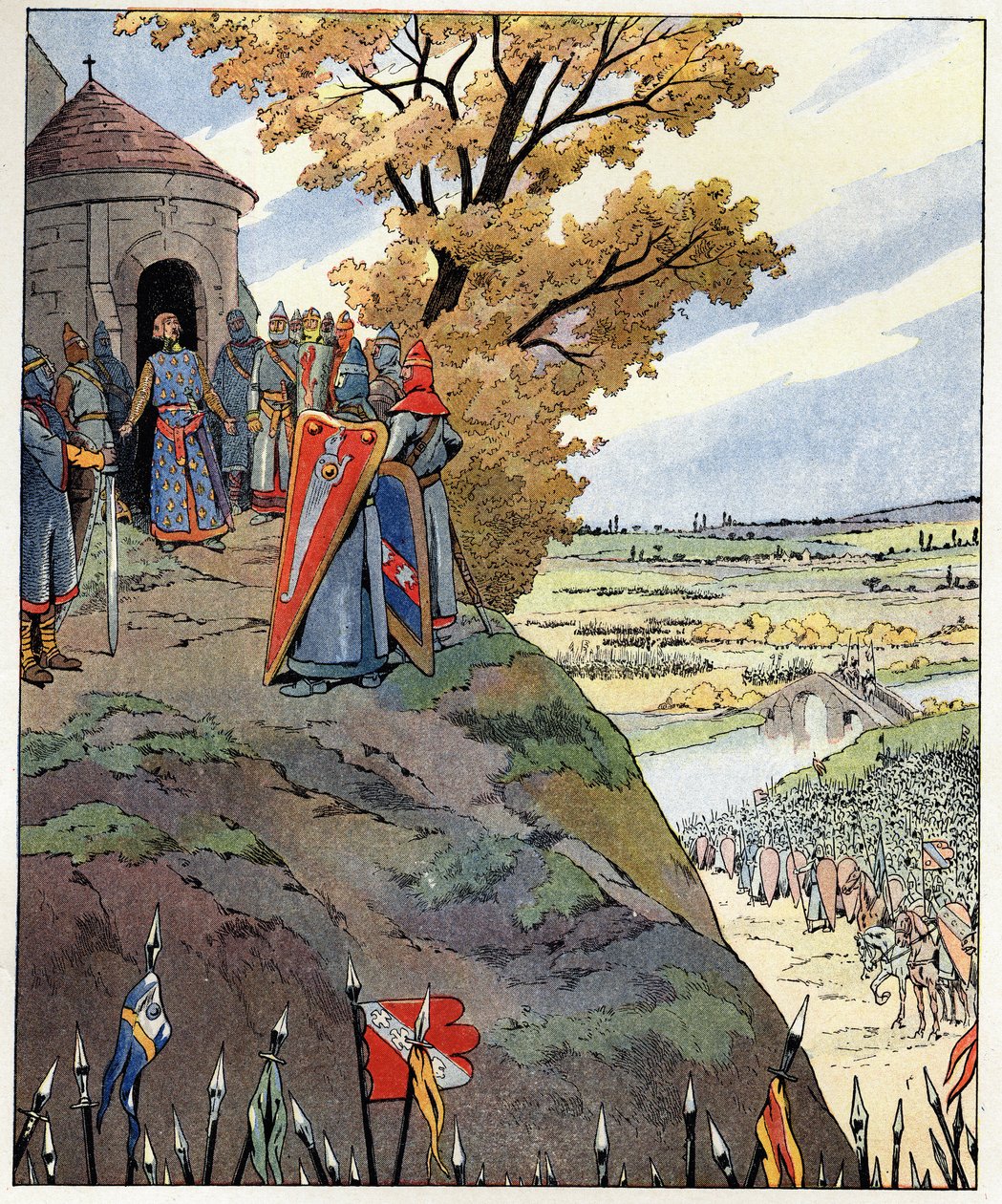Moji korunu na statečná slova krále Filipa II. řekl Filip August (1165-1223) pánům před vítězstvím v bitvě u Bouvines 27. července od pseudonym for Onfray de Breville Jacques Job