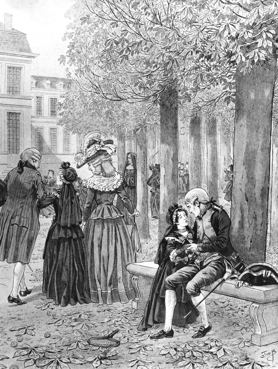 Napoleon Bonaparte (1769-1821) ujal se své sestry Elisy v St. Cyr kolem roku 1784, ilustrace z 