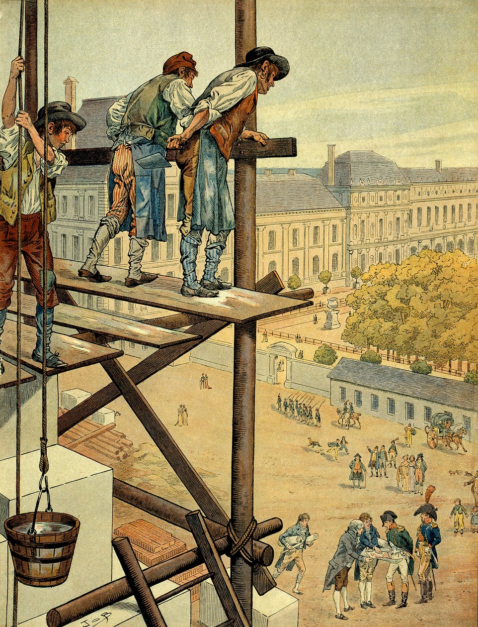 Napoleon I. Bonaparte (1769-1821) pozorný k architektonickým a urbanistickým dílům spojení mezi Louvre a Palais des Tuileries v Paříži s Place a Rue de Rivoli, které začalo v roce 1802 a přepsalo název bitvy, která se odehrála od pseudonym for Onfray de Breville Jacques Job