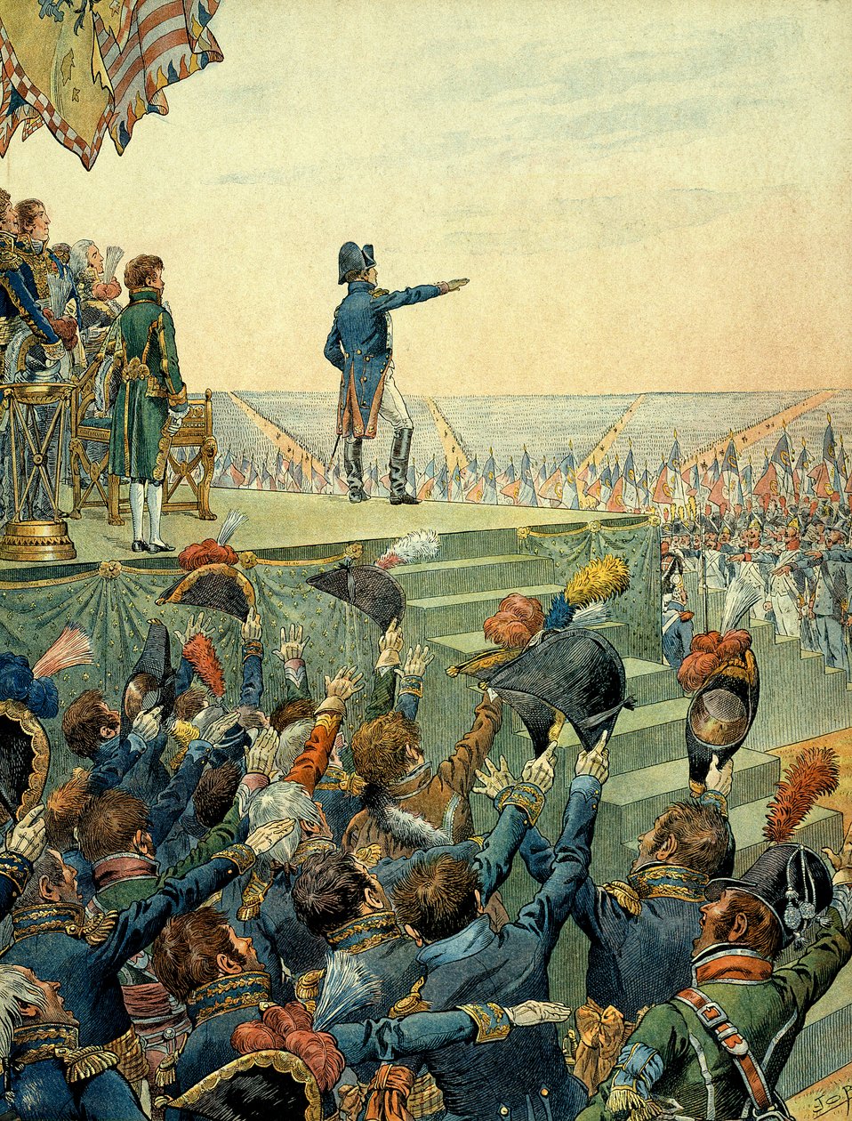 Napoleon I. Bonaparte (1769-1821) rozdává 16. srpna kříže Čestné legie armádě vojenského tábora Boulogne od pseudonym for Onfray de Breville Jacques Job