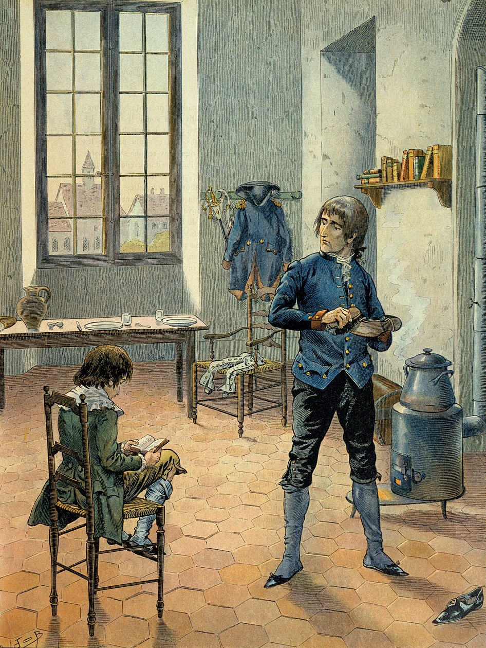 Napoleon I. Bonaparte (1769-1821) v posádce v Auxonne se svým bratrem Louisem Bonapartem (1778-1846) čte v letech 1788 až 1789. Ilustrace Jacques Marie Gaston Onfray de Breville dit JOB (1858-1931) od pseudonym for Onfray de Breville Jacques Job