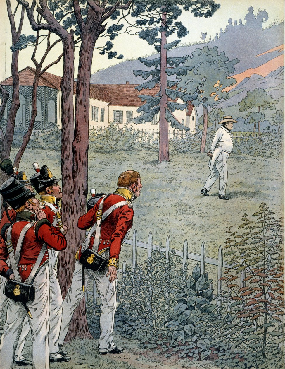 Napoleon I. Bonaparte (1769-1821) pod udiveným pohledem britské armády v zajetí na ostrově Saint Helene (Sainte-Helene) od pseudonym for Onfray de Breville Jacques Job