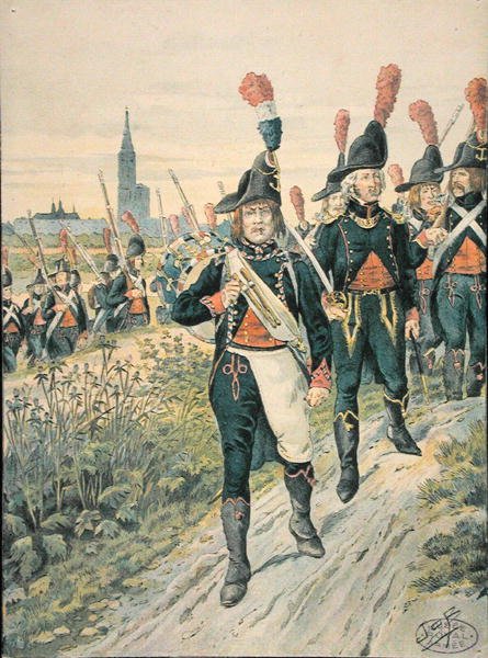 Pontoneers of Strasbourg v roce 1793 (barevná rytina) od pseudonym for Onfray de Breville Jacques Job
