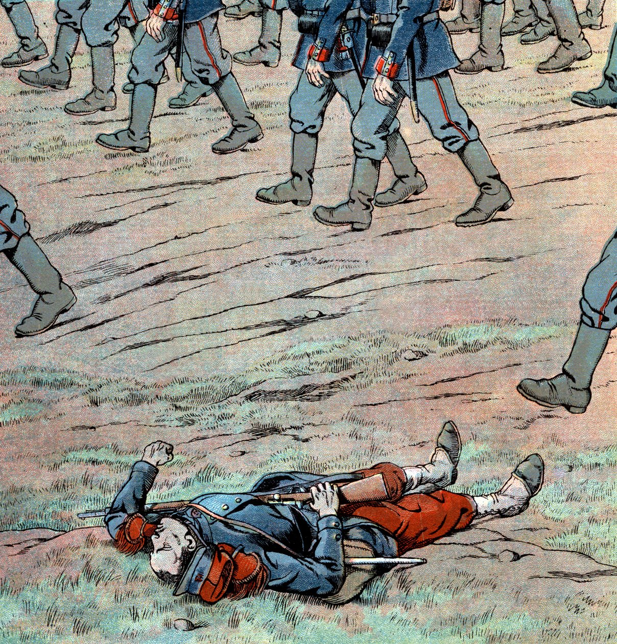 Prusové napadající Francii: mrtvý francouzský voják od pseudonym for Onfray de Breville Jacques Job