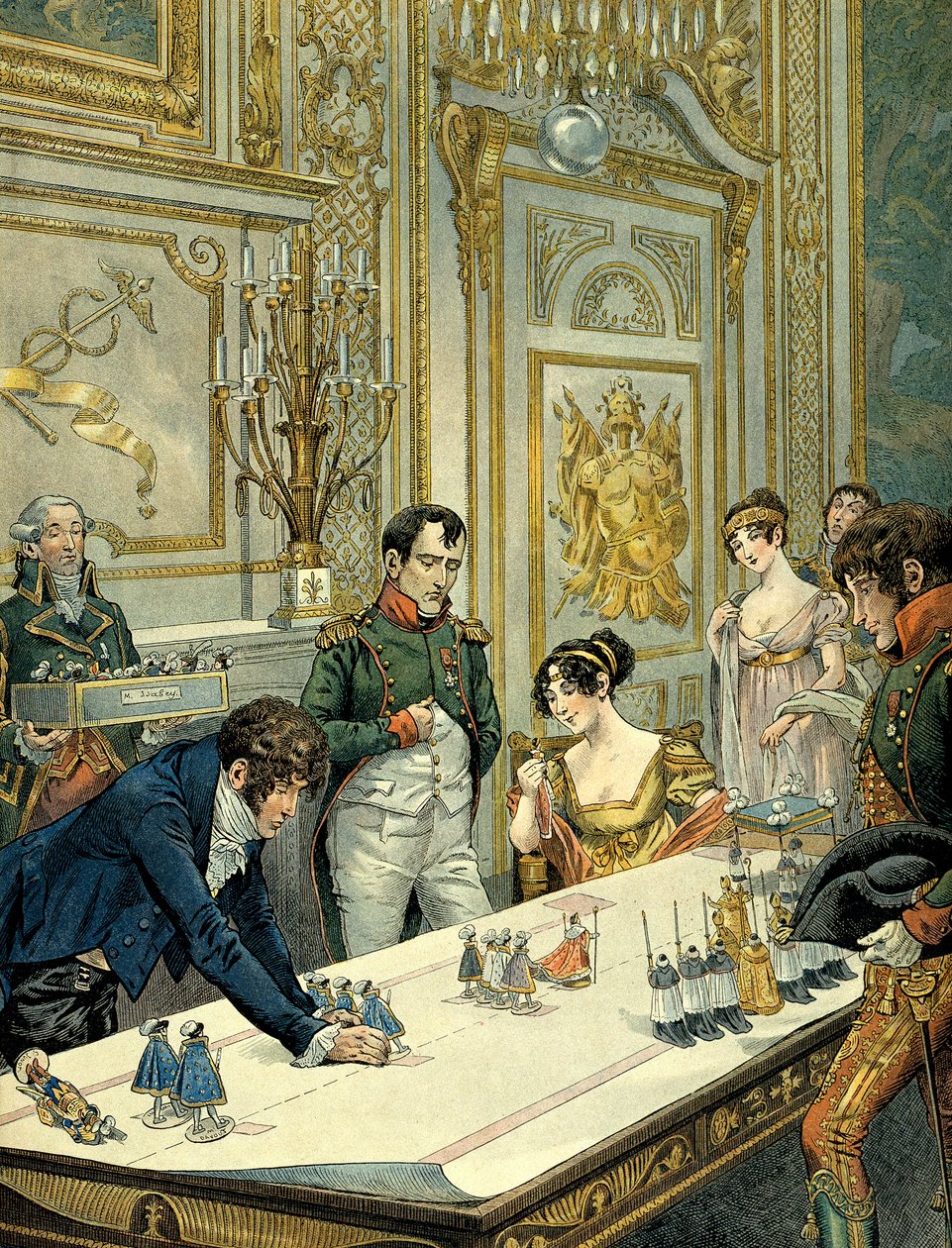 Opakování defilé během posvátného od malíře Isabeyho (1767-1855) za přítomnosti Josephine de Beauharnais (1763-1814) a Napoleona I. Bonaparte (1769-1821) na zámku Fontainebleau. Ilustrace Jacques Marie Gaston Onfray de Brevill od pseudonym for Onfray de Breville Jacques Job