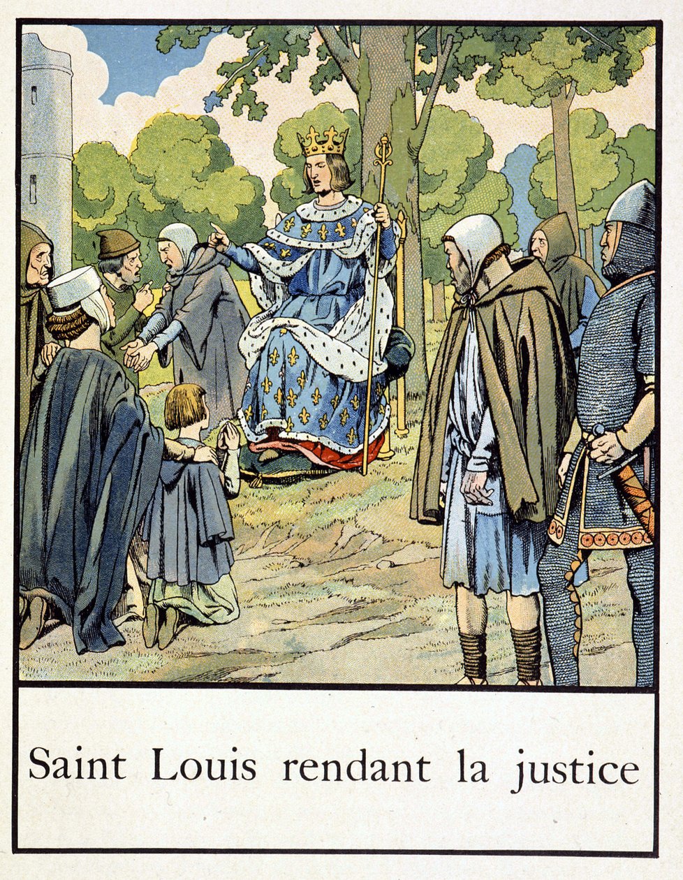Saint Louis vykreslování spravedlnosti - v „“ Petite histoire de France““ od Jacquese Bainvilla, ed. Hříva od pseudonym for Onfray de Breville Jacques Job