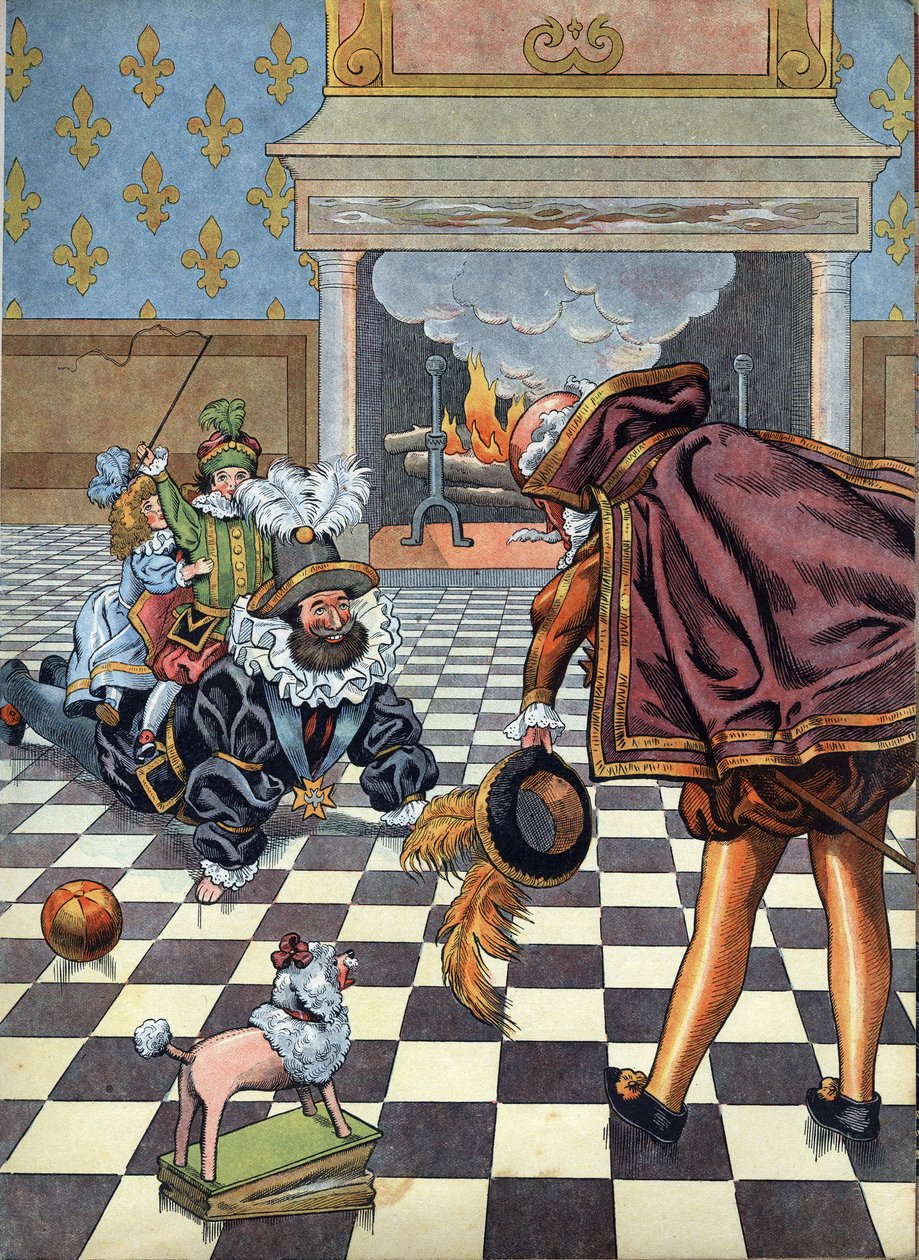 Scéna z dějin Francie v hračkách: Francouzský král Jindřich IV. (1553-1610) si hraje se svými dětmi před španělským velvyslancem. V “” Joujoux a l
