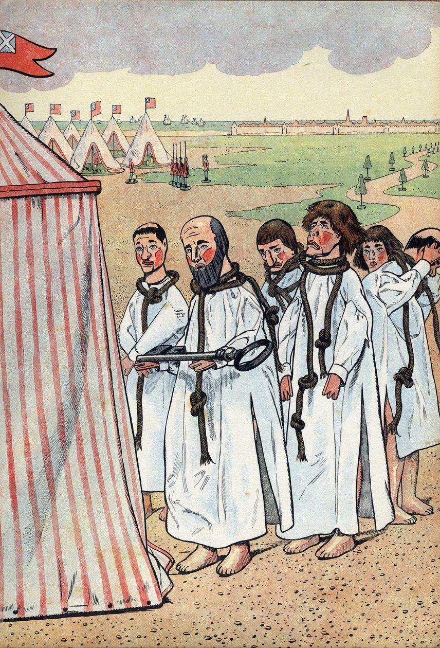 Scéna dějin Francie v hračkách: Buržoazní z Calais. Obléhání Calais v roce 1347 a pobožnost Eustachea svatého Petra, nejznámějšího ze šesti měšťanů z Calais, který šel k anglickému králi Edwardu III., aby prosil o milost od pseudonym for Onfray de Breville Jacques Job