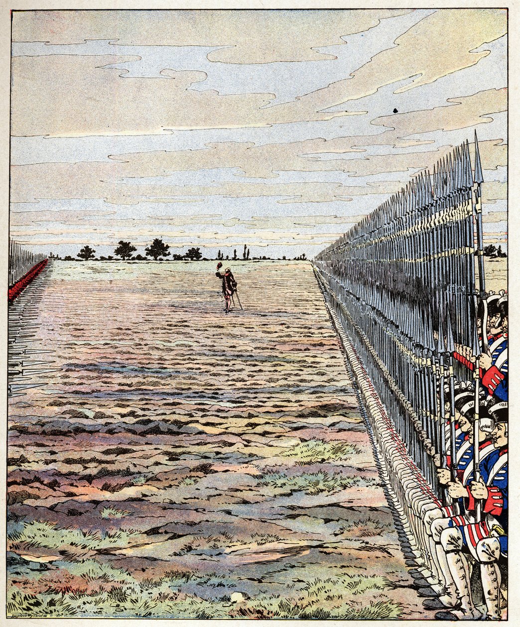 Zastřelte první anglická slova, pánové, hraběte z Auteroche vyslovená v bitvě u Fontenoy dne 11.05.1745 během války o rakouské dědictví (1740-1748). Ilustrace Job (Jacques Marie Gaston Onfray a Breville) (Jacques-Marie) (185 od pseudonym for Onfray de Breville Jacques Job