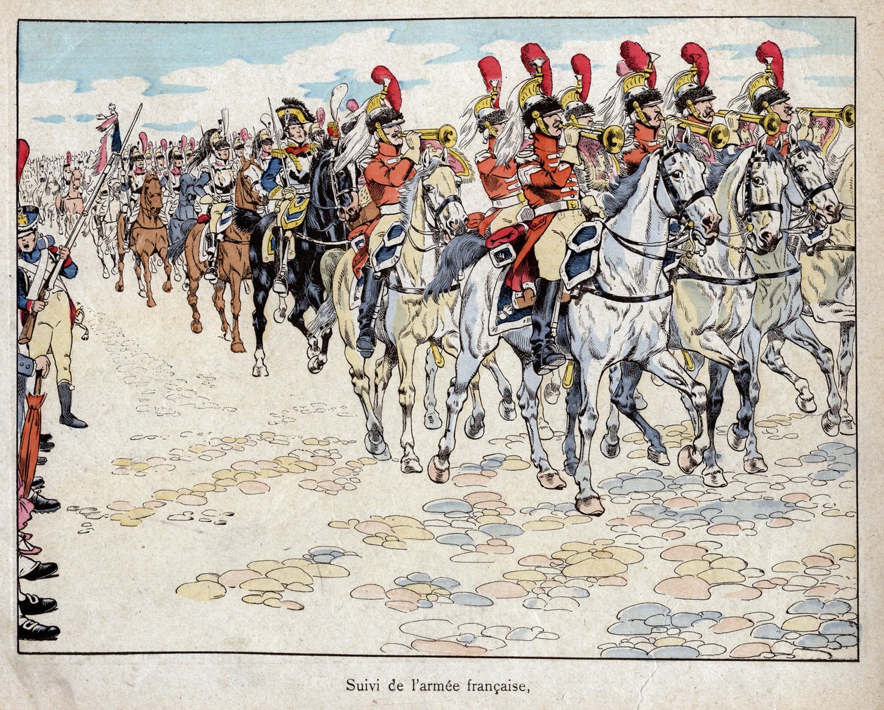 Francouzská armáda vstupující do Berlína, 27. října 1806 – litografie Joba (Jacques Onfroy de Breville) z „“Le Grand Napoleon des Petites Enfants“““ 1893 od pseudonym for Onfray de Breville Jacques Job