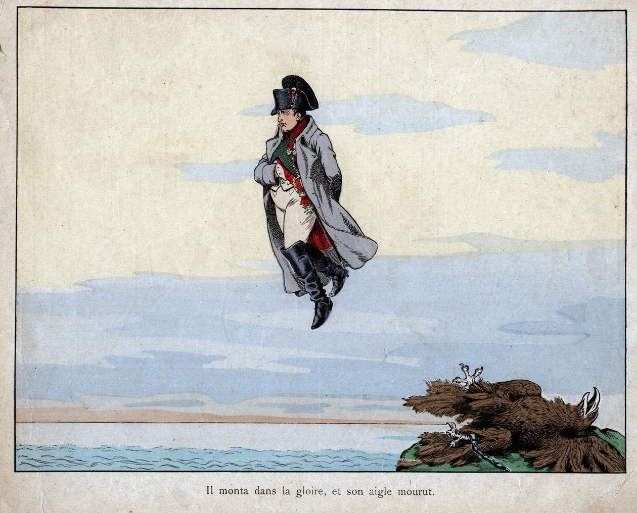 Napoleonova smrt, 5. května 1821 – litografie Joba (Jacques Onfroy de Breville) z „Le Grand Napoleon des Petites Enfants““ 1893 od pseudonym for Onfray de Breville Jacques Job