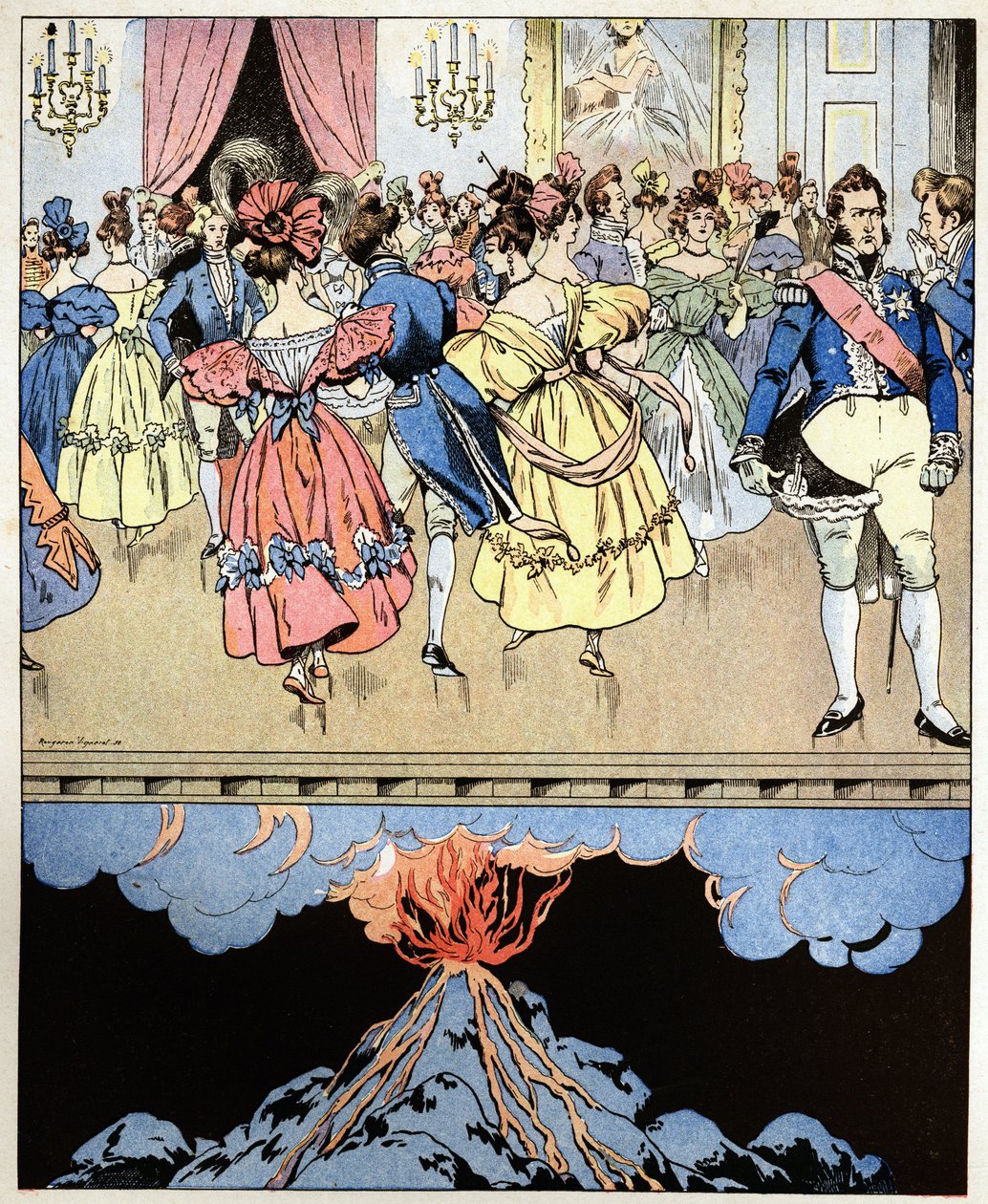 Tančíme na sopce. Slova hraběte Narcisse Achille de Salvandy (1795-1856) předpovídající revoluci tří slavných Ludvíka Filipa I. vévody z Orleans (Louis-Philippe od pseudonym for Onfray de Breville Jacques Job