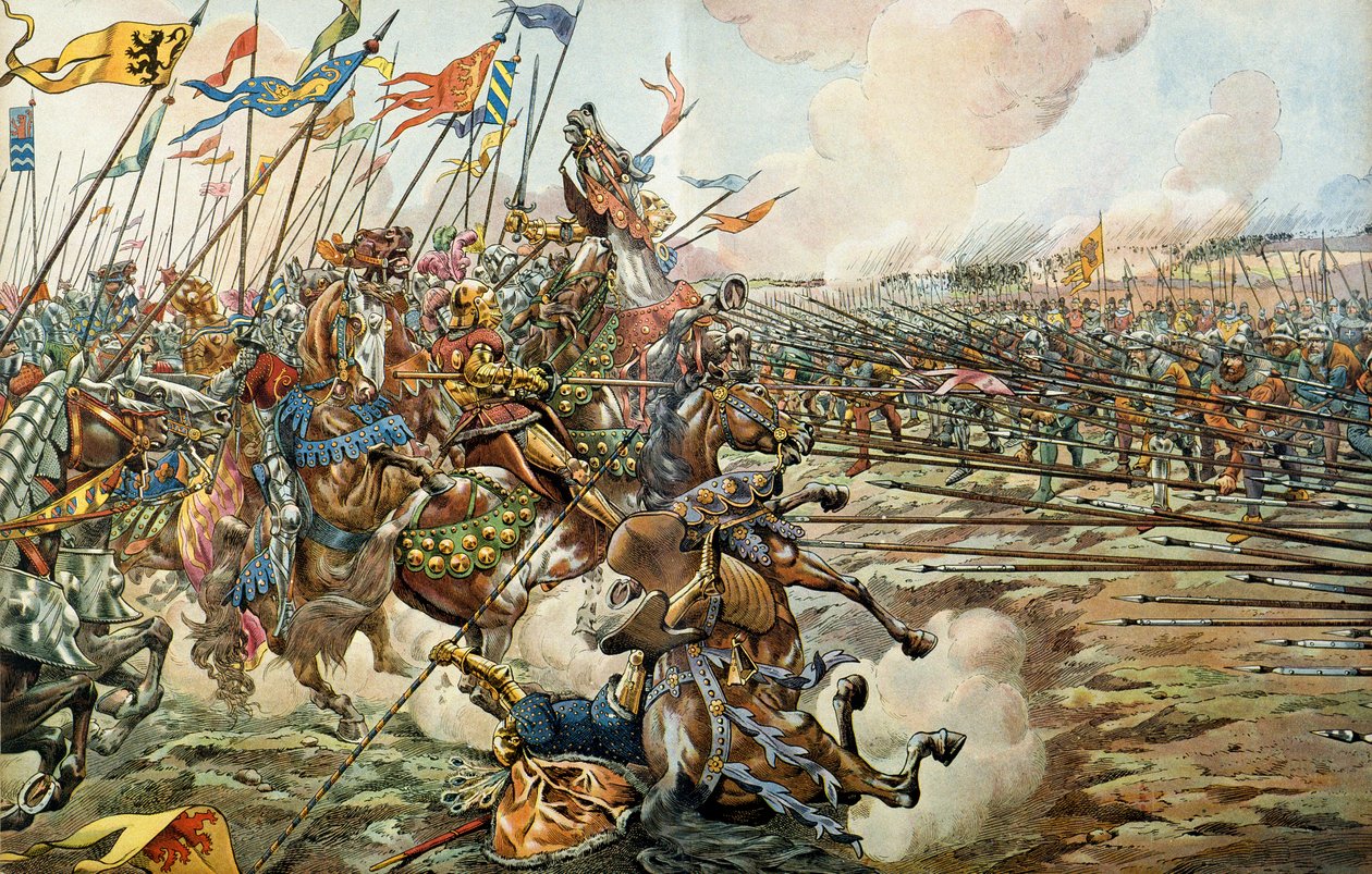 Bitva o vnuka mezi Burgundy a Švýcary u Grandsona ve Švýcarsku 2. března 1476. Ilustrace Jacques Marie Gaston Onfray de Breville dit JOB od pseudonym for Onfray de Breville Job