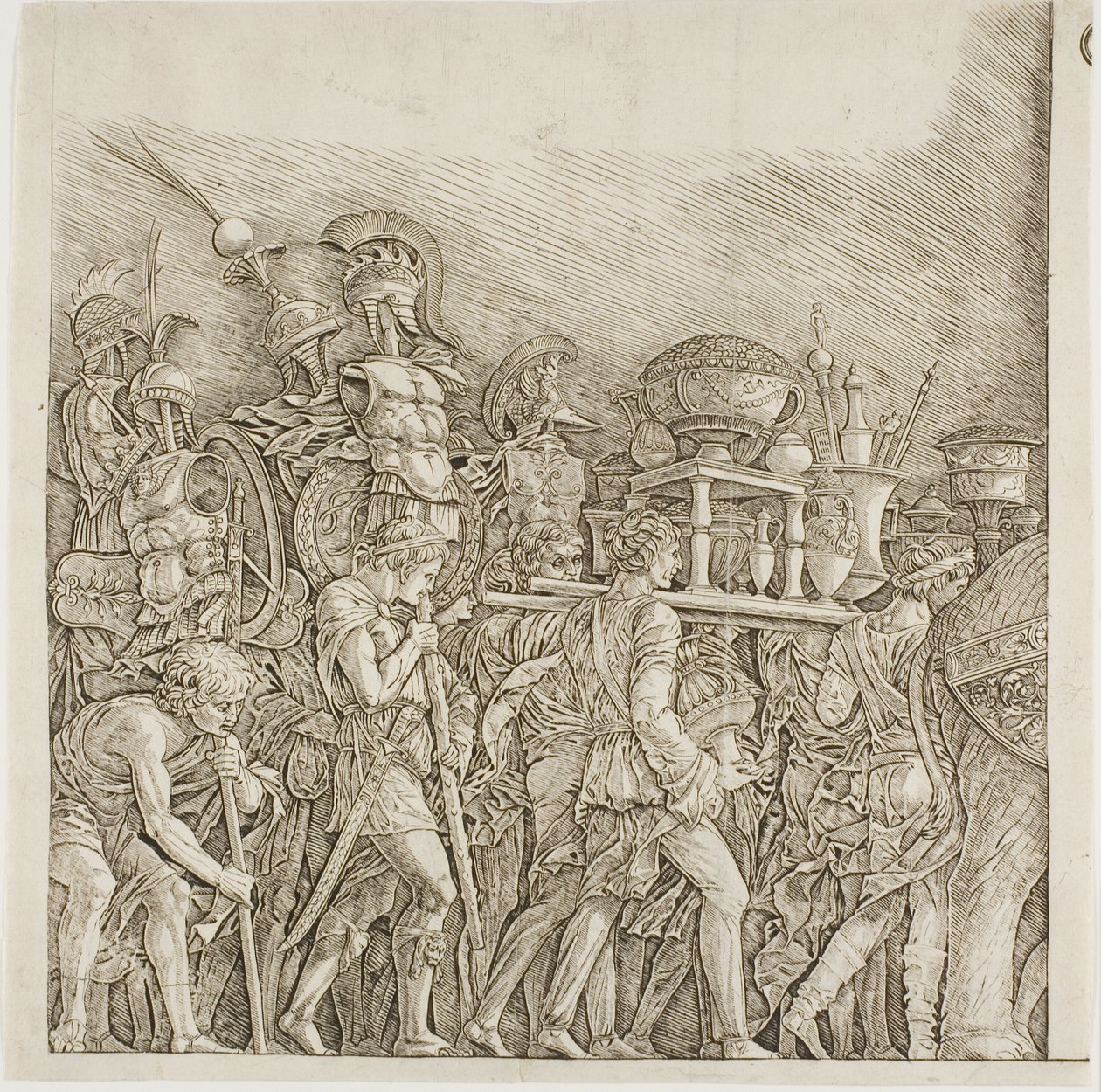 Triumph of Caesar: Vojáci nesoucí trofeje od school of Andrea Mantegna