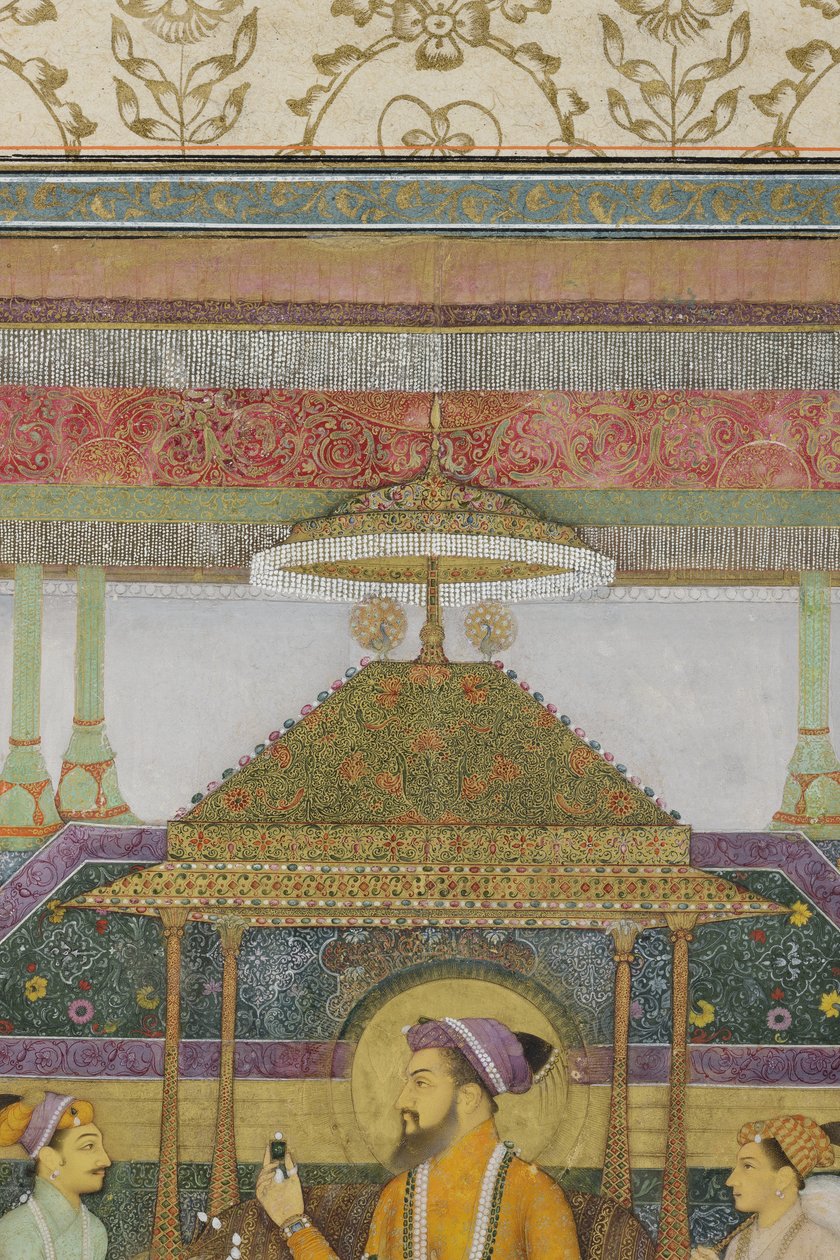 Detail z obrazu Císař Šáhdžahán na pavím trůnu, 1640 (neprůhledná čb a zlato na papíře) od son of Aqa Riza Abid